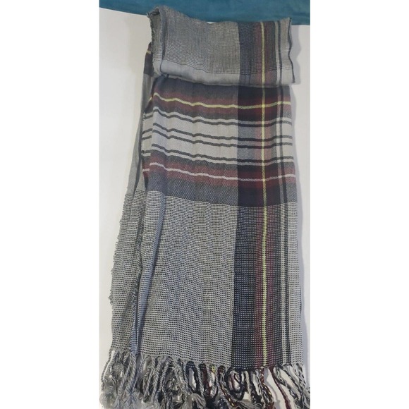 Shiraleah Chicago Houndstooth Plaid Striped Fringe Knit Scarf Neckwarmer Wrap - Picture 1 of 7